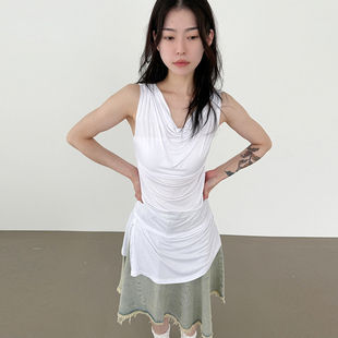 25S sleeveless draped top设计师露肩背心上衣 silket 韩国代购