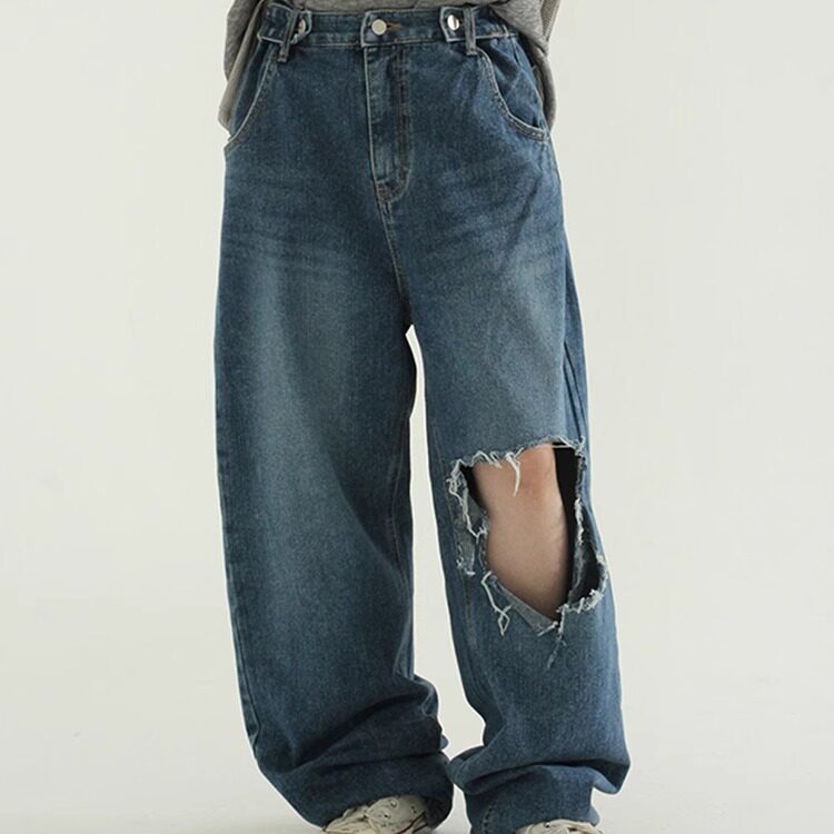 国内现货!button up washed cutting jean 设计师破洞牛仔裤休闲