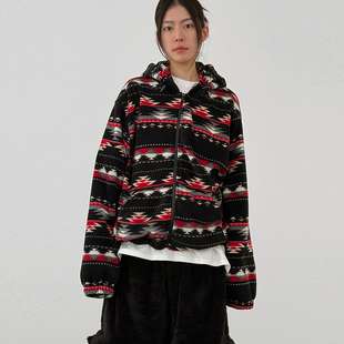 fleece hood 花纹摇粒绒帽衫 unisex nordic 韩代25F zip