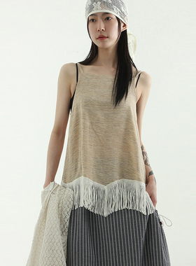 韩国代购25S/S frige sleeves top 设计师款流苏吊带背心百搭休闲