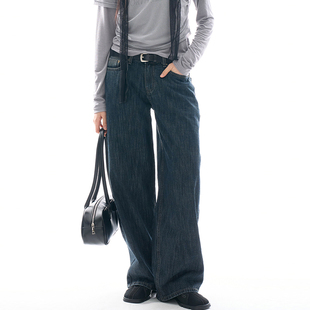 韩国代购Raucohouse Fun low-rise wide denim pants 复古牛仔裤