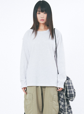 韩代Raucohouse Waffle slab round-neck long sleeve 华夫格T恤