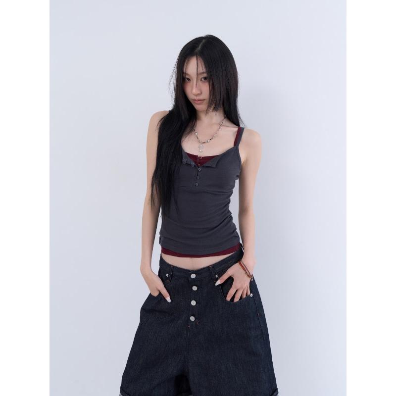 lowear韩代系扣修身打底吊带背心