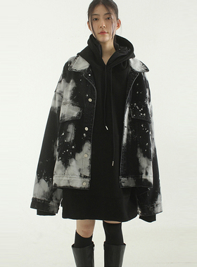 韩国代购 over fit bleached denim jacket (unisex)牛仔夹克外套