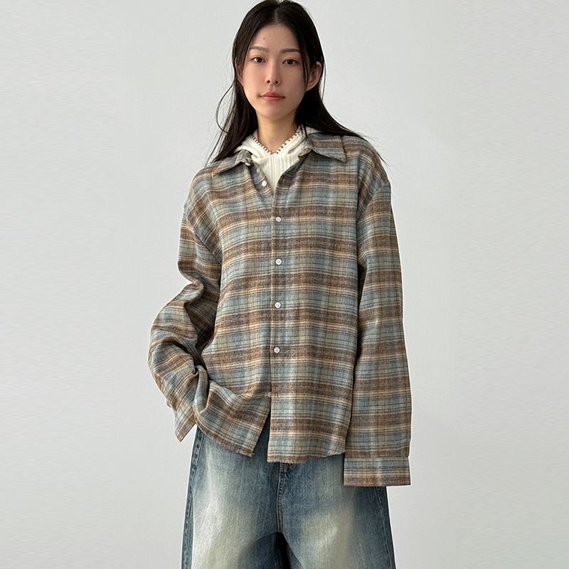 Localmansion韩代磨毛格子衬衫