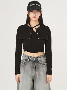 sleeveless neck set snap 韩代Raucohouse cardigan套装 Halter