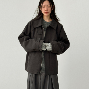 neck raglan wool 韩代26A unisex high jacket 人字纹夹克外套