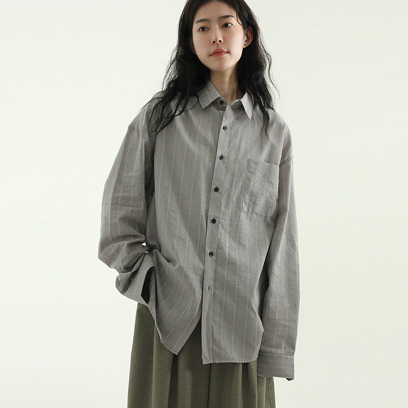韩国代购25S/S organic stripe shirt (unisex) 百搭棉质竖纹衬衫