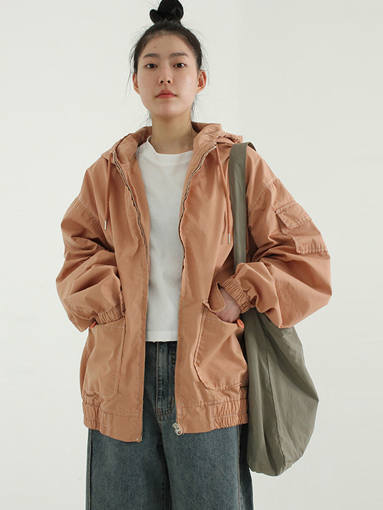 韩国代购 stitch hood pocket jacket (unisex) 明线宽松夹克外套
