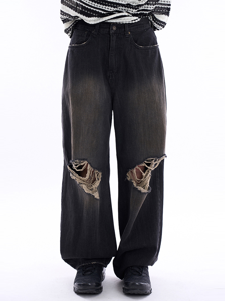 韩代Raucohouse Granfeen cut-out distressed denim pants牛仔裤