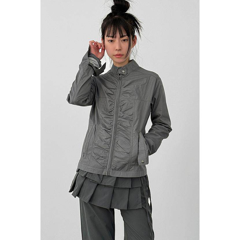 韩国代购26 paper shirring biker jacket 设计师款褶皱夹克外套