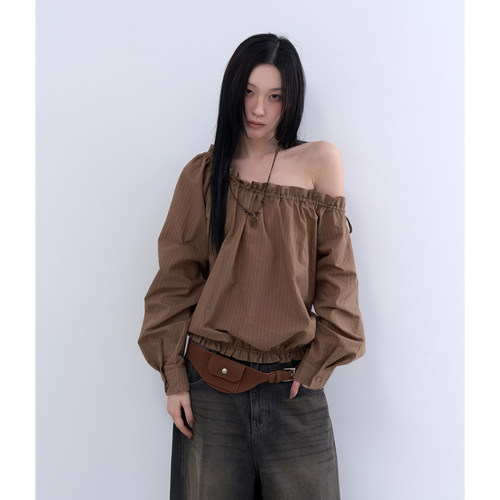 lowear韩代条纹褶皱衬衫