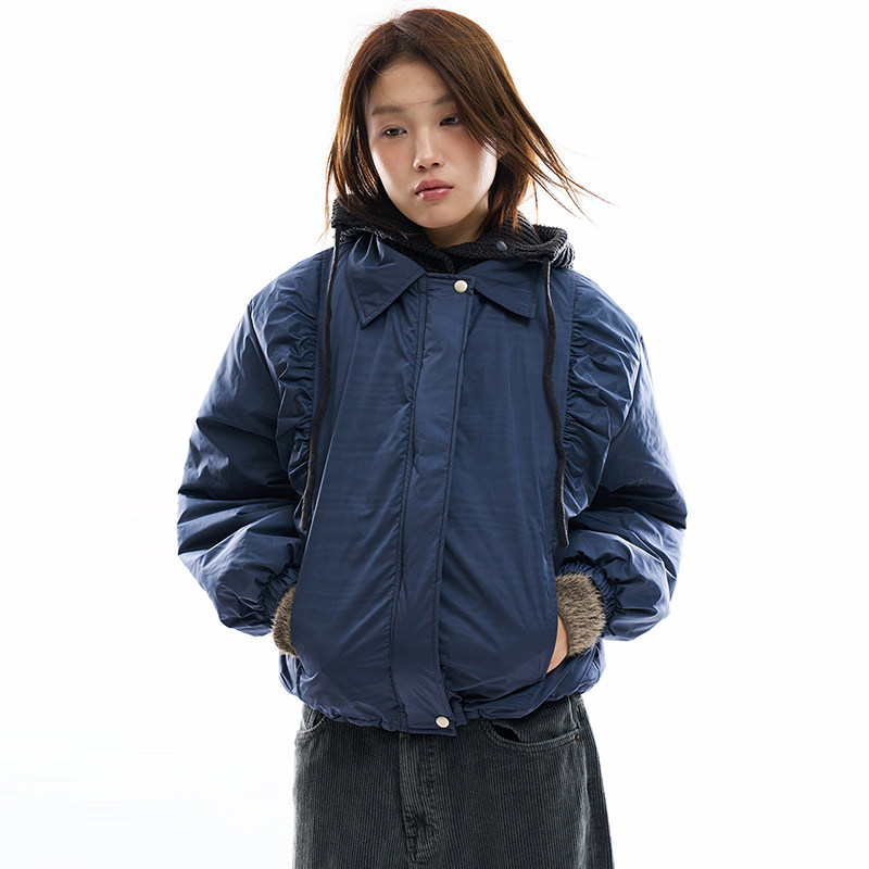韩代Raucohouse Swell side shirring zip-up jumper褶皱棉服外套