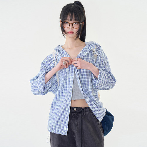 韩代Raucohouse Zeckon check hooded shirt 格子连帽衬衫百搭 - 封面