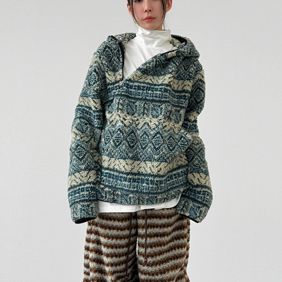 Localmansion韩代斜拉链绒帽衫