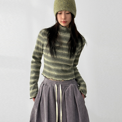 Localmansion韩代高领条纹长袖T