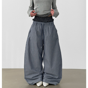 sagging banding pants 韩代26A 拼接竖纹长裤 stripe unisex