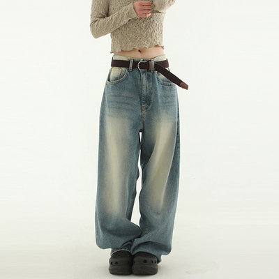 国内现货！A/W oversize brushed wide jean设计师复古蓝色牛仔裤