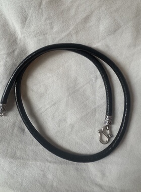 S925纯银扣复古做旧时尚4毫米黑色牛皮绳项链简约百搭颈链锁骨链