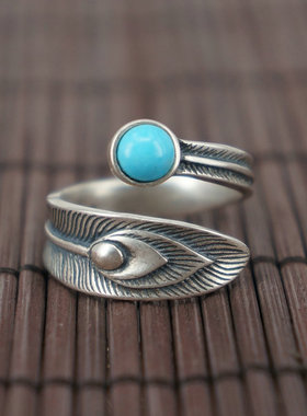 原创凤羽做旧民族风孔雀石银饰品