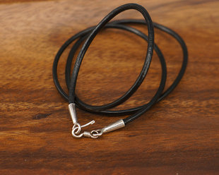 泰国纯手工真皮黑色牛皮925纯银234mm45 55厘米男女士皮绳项链