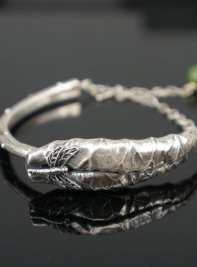 纯银艺术古典民族风碧玉手链戒指