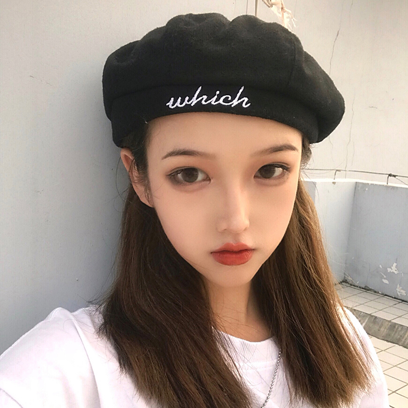 贝雷帽女秋冬日系八角帽字母刺绣甜美学院风英伦画家帽网红帽子潮(用25.2元券)