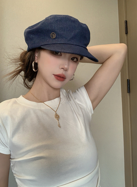 韩系ins百搭牛仔平顶帽女日系