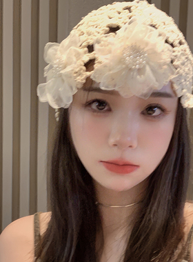 包头帽蕾丝花朵日系春夏