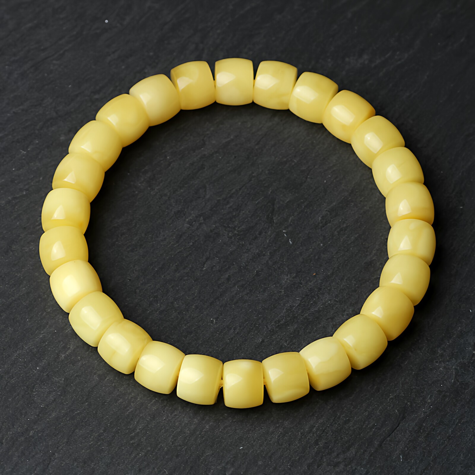 天然蜜蜡直切手串白花俄料原石老型珠手链女男圆桶珠花蜡琥珀单圈