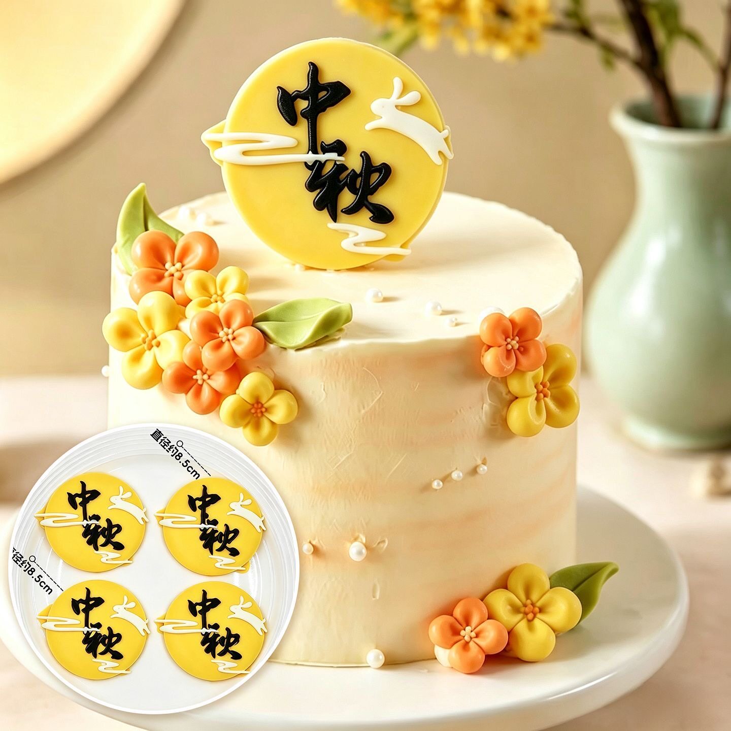 中秋祥云月兔国风字牌巧克力手工翻糖蛋糕装饰插件烘焙月饼DIY