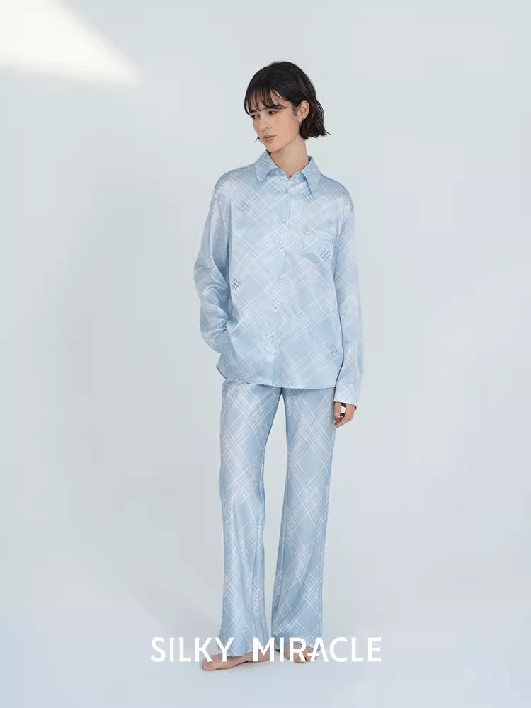SILKY MIRACLE格纹真丝水钻衬衫FREE系列桑蚕丝短裤长裤女士新款