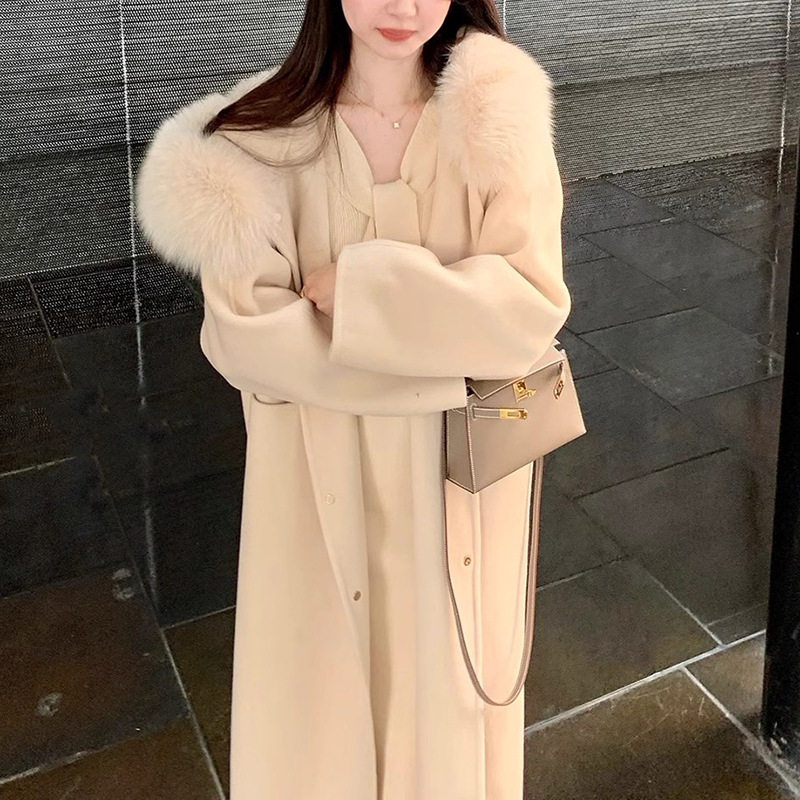 我的大衣 羊毛狐狸毛领双面呢大衣女冬中长款毛呢外套羊毛呢连帽,女装/女士精品,毛呢外套,淘宝优惠券,粉丝福利购,淘宝优惠卷