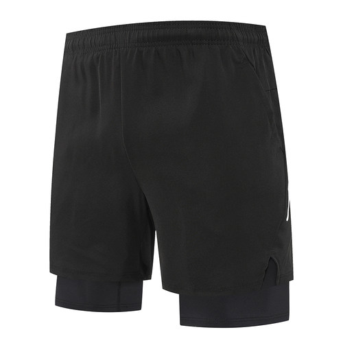 男速干运动短裤美式假两件双层内衬透气篮球训练裤跑步健身防走光