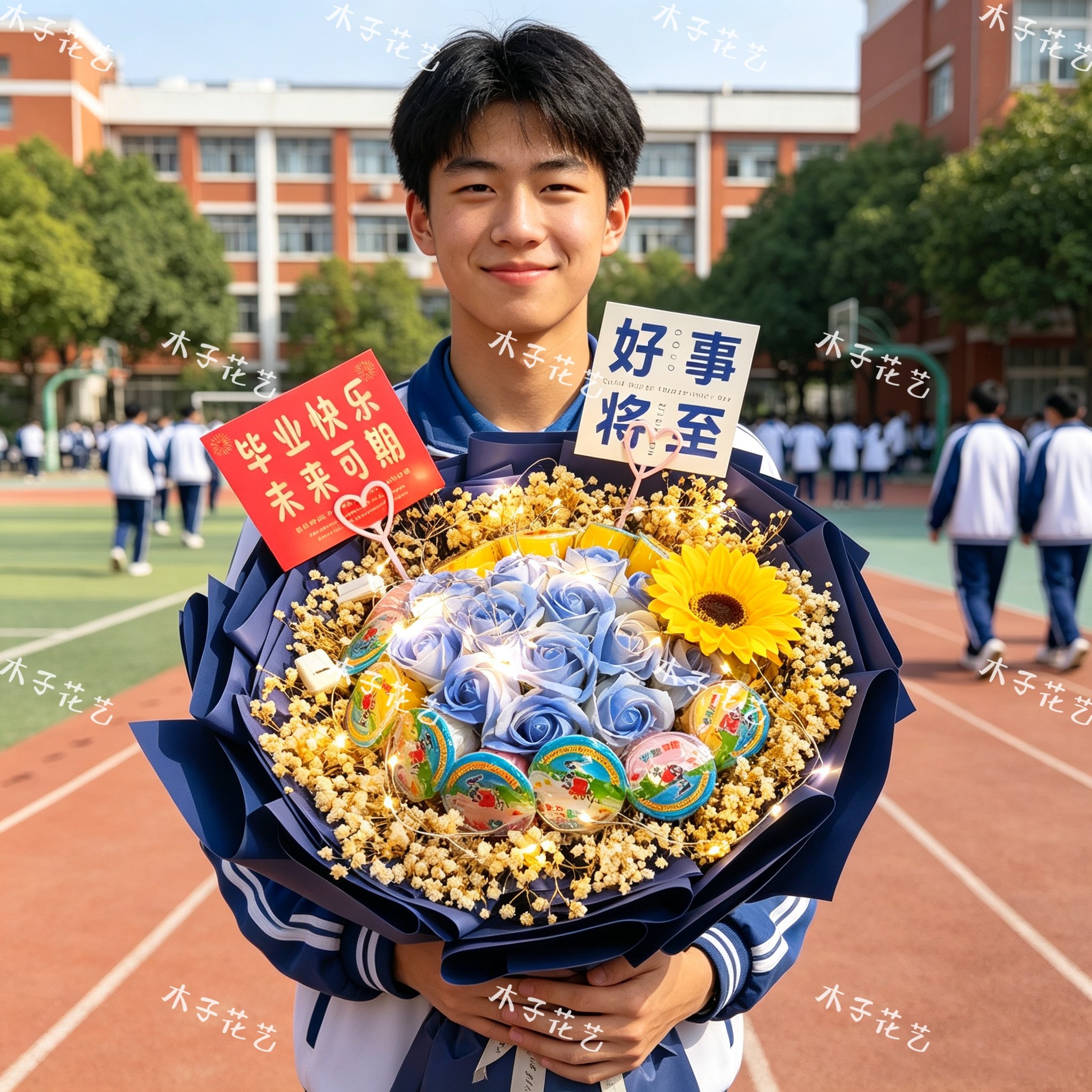 99朵香皂玫瑰花束向日葵毕业成卡通花
