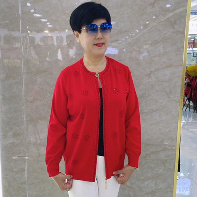 慕莲中老年秋冬外套针织衫老年人女妈妈款洋气秋季格子开衫21206