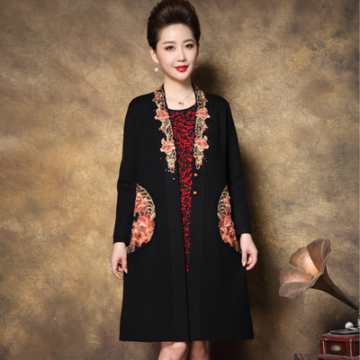 绣花中长款大衣外套秋冬装