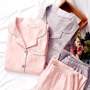 棉麻新款睡衣纯棉女全棉宽松秋冬大码家居服套装女士薄款日系纱布