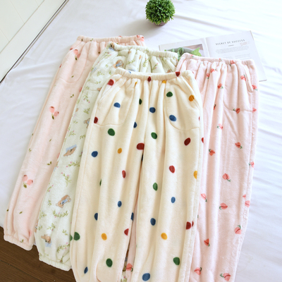 睡裤女长裤秋冬加绒加厚法兰绒裤