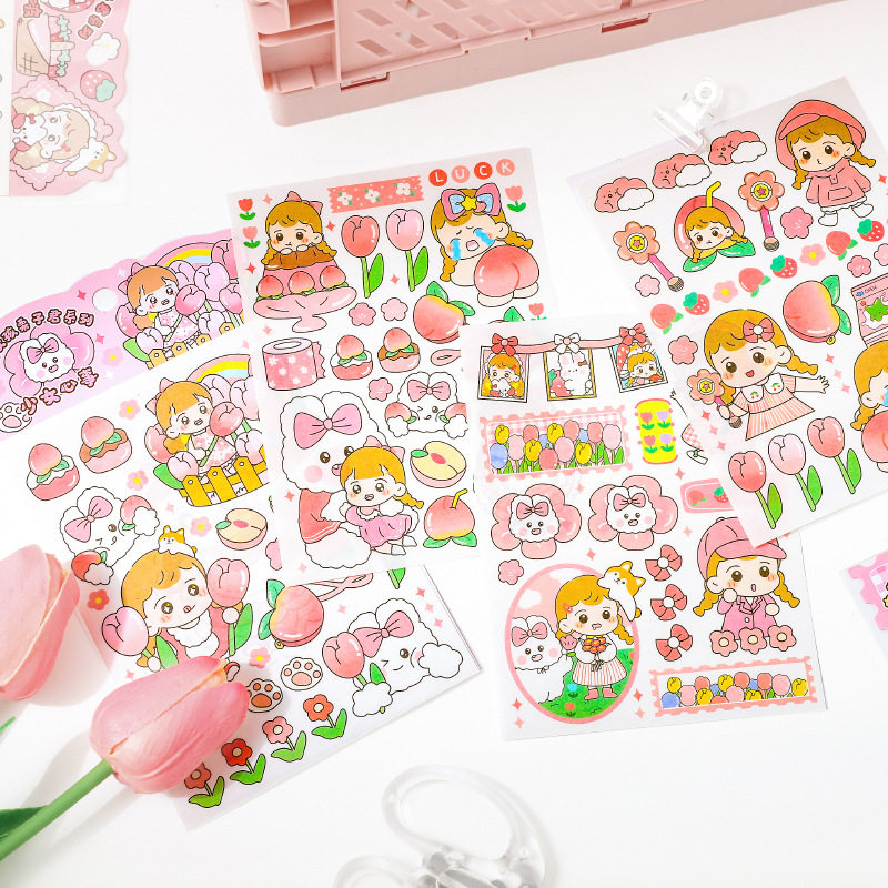 宝藏女孩可爱卡通diy咕卡贴纸创意手账换装电脑贴画ins风手杖贴贴