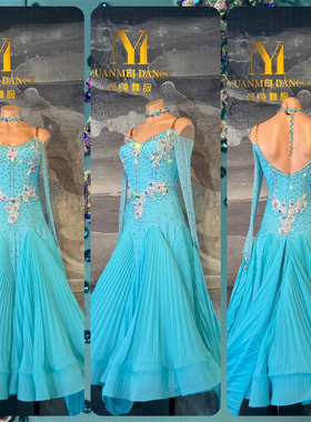 源美舞服拉丁舞比赛蓝色摩登赛服专业表演恰恰伦巴花服