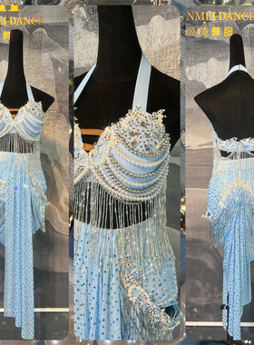 源美舞服拉丁舞比赛蓝色拉丁赛服专业表演恰恰伦巴花服赛