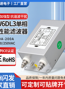 CW6DL3单相交流EMI电源滤波器220V抗干扰EMC谐波净化器60A80A100A