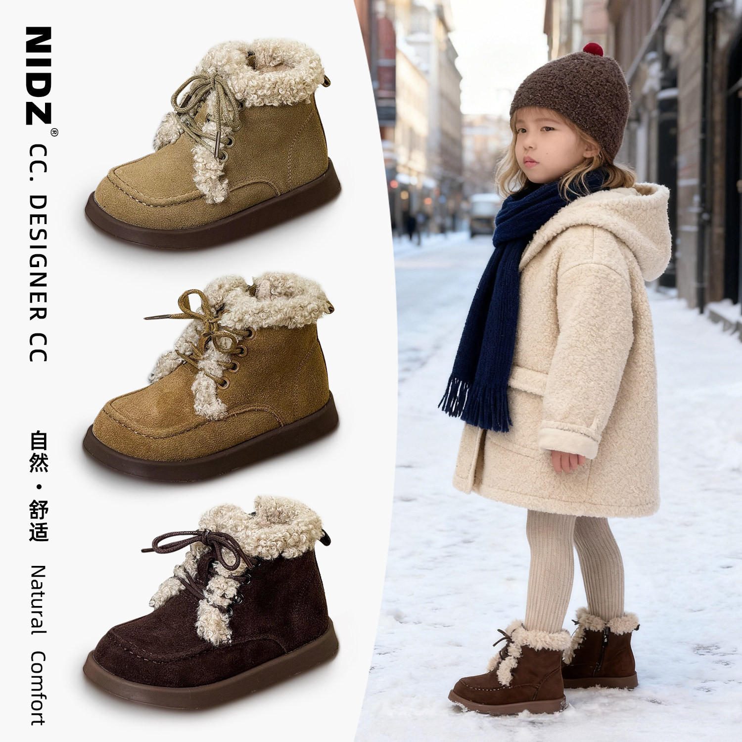 NIDZ儿童马丁靴冬季加绒保暖棉靴羊羔绒女童真皮短靴男童勃肯靴子,童鞋/婴儿鞋/亲子鞋,棉靴,淘宝优惠券,粉丝福利购,淘宝优惠卷