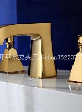 锆金色 双把三件套分体双把面盆龙头全铜台盆三孔水龙头30476实拍