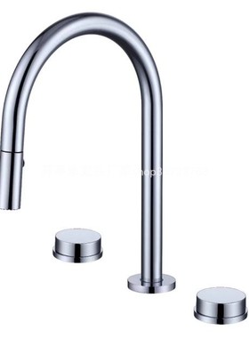 电镀三孔 双把三件套分体圆伞管面盆全铜黄铜抽拉龙头30185实拍