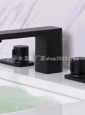 黑色三孔 双把三件套分体双把面盆龙头全铜三孔台盆龙头30195实拍