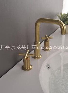 拉丝金面盆台下盆冷热龙头 双把手十字手轮洗手盆龙头30443实拍