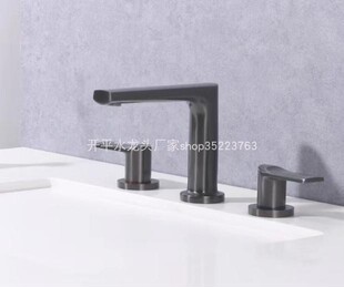 枪灰双把双控三件套分体双台下盆水龙头全铜三孔龙头30546实拍
