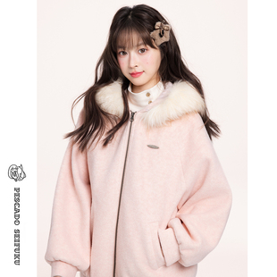 甜鱼少盐[莓可]粉色短款大衣女加厚冬2025新款小个子羊毛毛呢外套